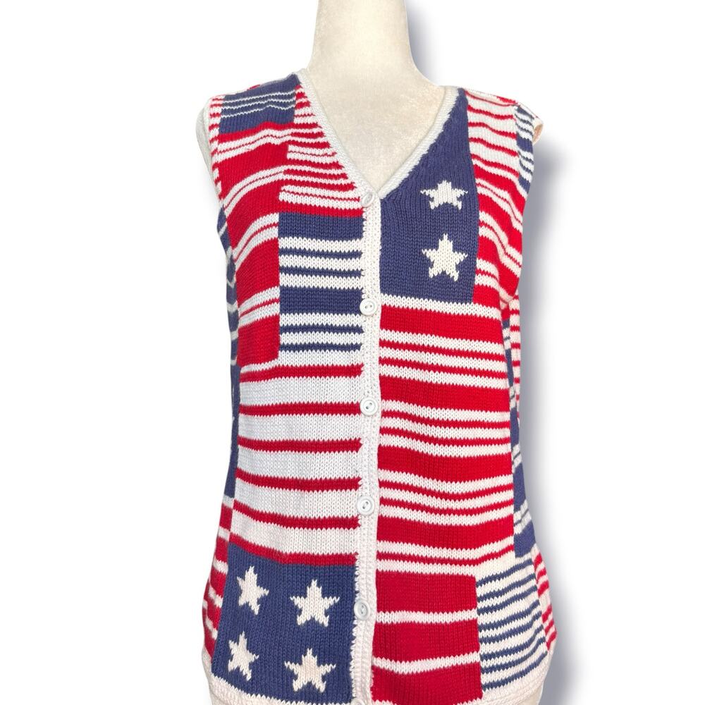 Northern Isles American‎ Flag Patchwork Knit Stripe Knit Vest Medium Patriotic